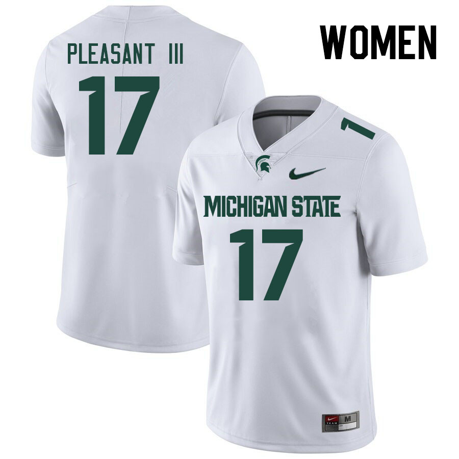 Women #17 Eddie Pleasant III Michigan State Spartans College Football Jerseys Stitched Sale-White